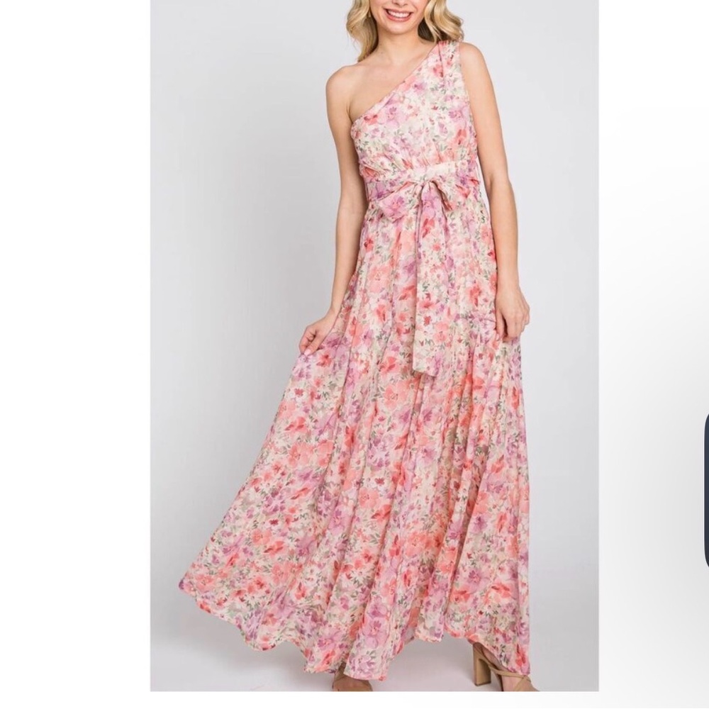 Big Hit fashion Floral One-Shoulder Maxi Flowy Whimsical Dress, size M‎